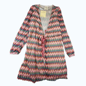 Easy Clothes Swimsuit Cover Up Small Boho Tie Front Chevron Knit Beach Dress